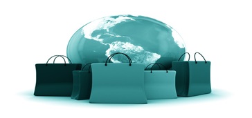 illustration of globe with shopping bags